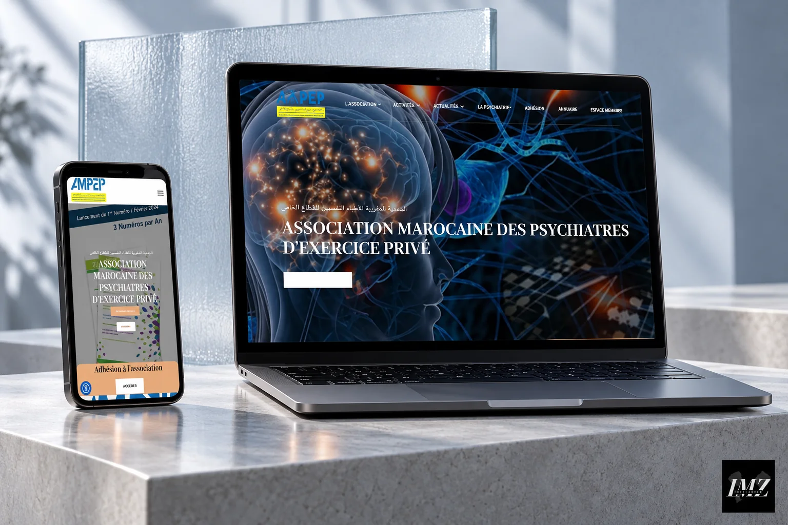 AMPEP — website studio presentation on laptop and phone