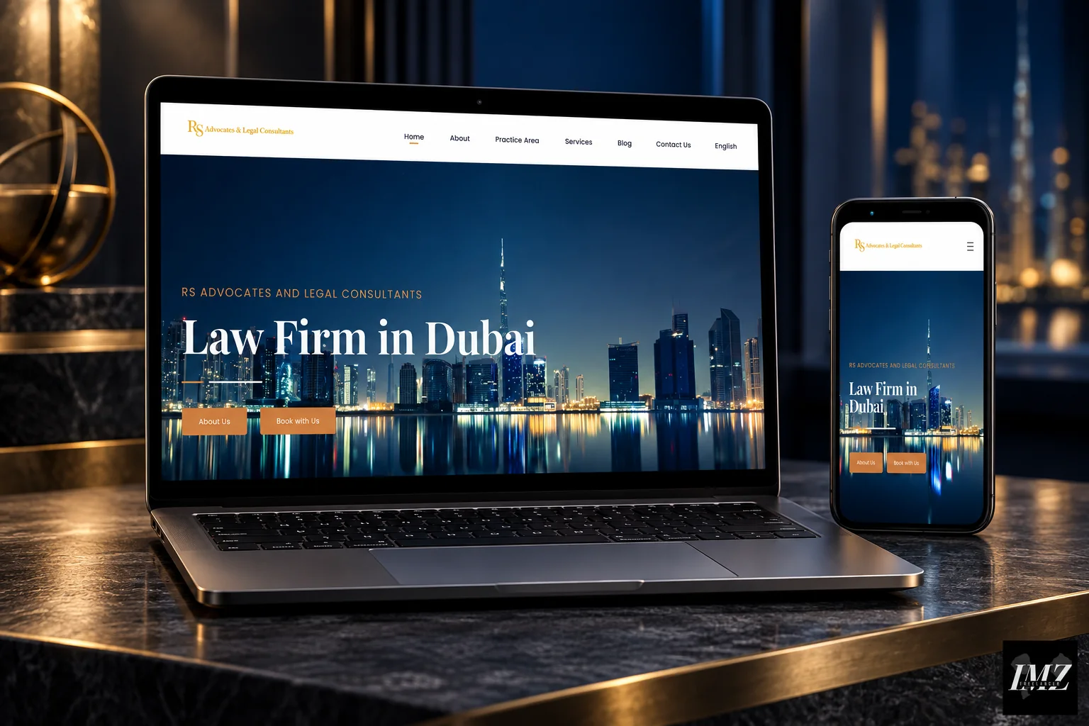 RS Law — website studio presentation on laptop and phone