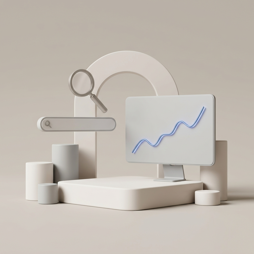 3D illustration of a search bar and an abstract growth chart