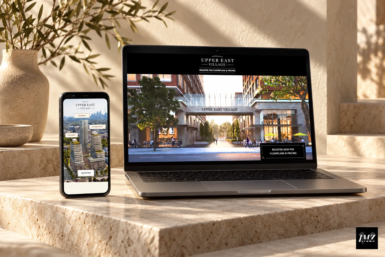 Upper East Village — website studio presentation on laptop and phone