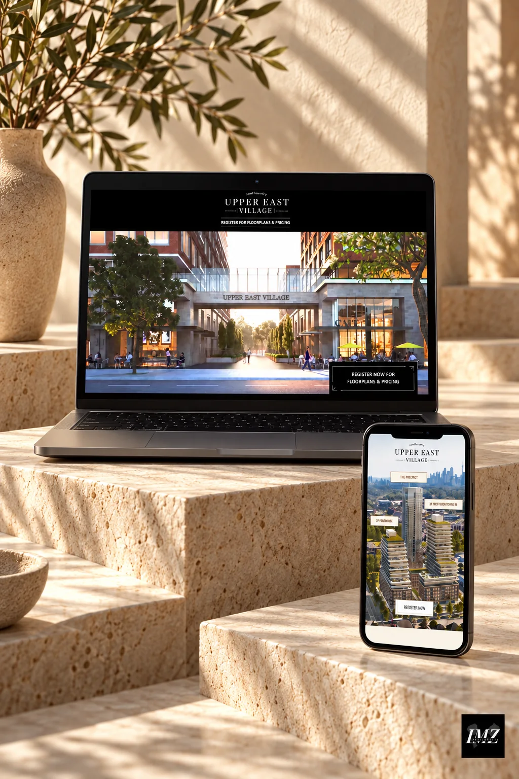 Upper East Village — website studio presentation on laptop and phone